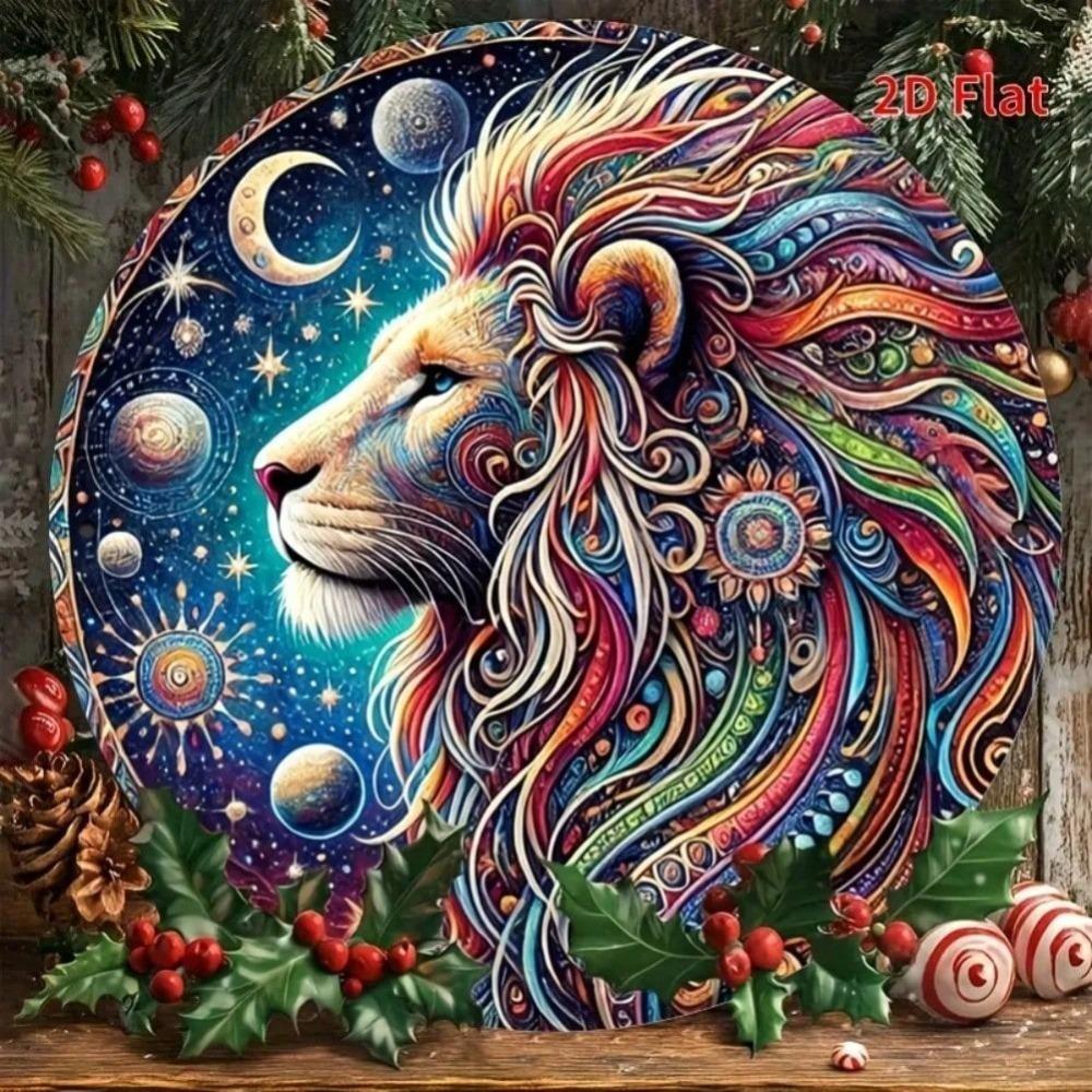 Zodiac Leo Tin Sign Wall Art Round Decor 2D Print Party Metal Plate