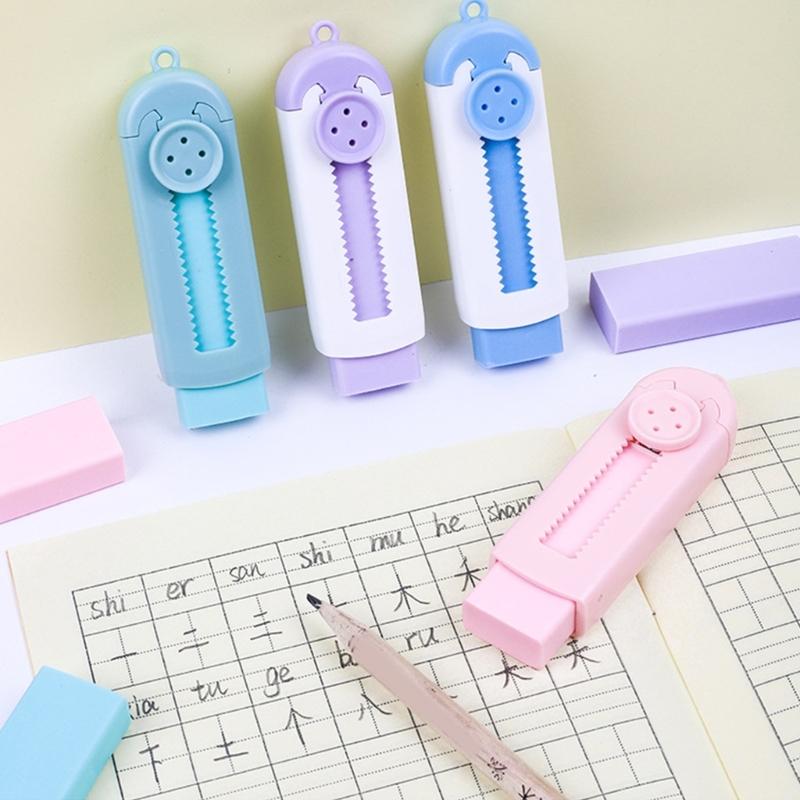 Sliding Retractable Pencil Erasers with Refills Retractable Erasers Easy Erasing Pencil Eraser for Kid Writing Drawing