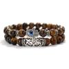 Retro Fatima Hand Bracelet Set Men 8mm Volcanic Rock Tiger Eyes Sodalite Stone Energy Healing Braslet Gourmette Homme Pulseria