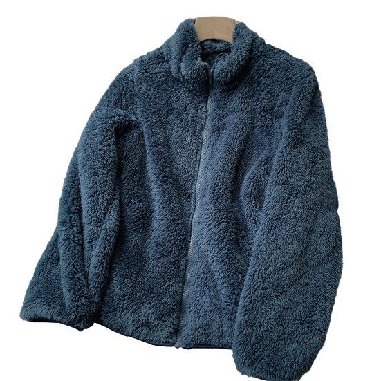 

Женское пальто, флисовая пушистая куртка, пальто с теплой женской плюшевой застежкой-молнией M темно-синий