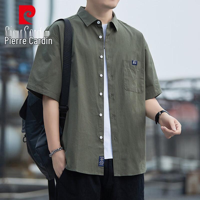 Pierre Cardin Men s Summer Casual Pure Cotton Short-Sleeve Lapel Shirt 3XL