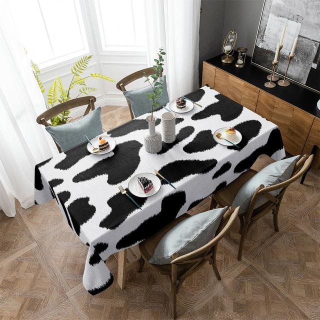 Cow Fur Pattern Black White Round Tablecloth Waterproof Wedding Table Decor Tablecloth Kitchen Dinning Table Cover