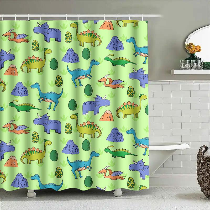 Colorful Dinosaur Print Shower Curtain For Kids Bathroom Decor Waterproof Fabric Home Supplies