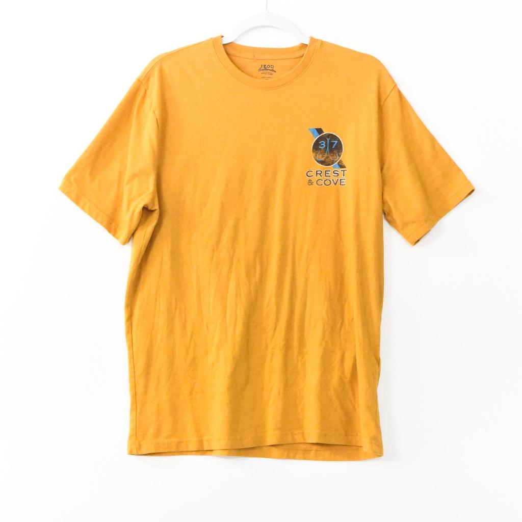 IZOD Signature Men Yellow Cotton T-Shirt Graphic Crest Cove Logo Short Sleeve M