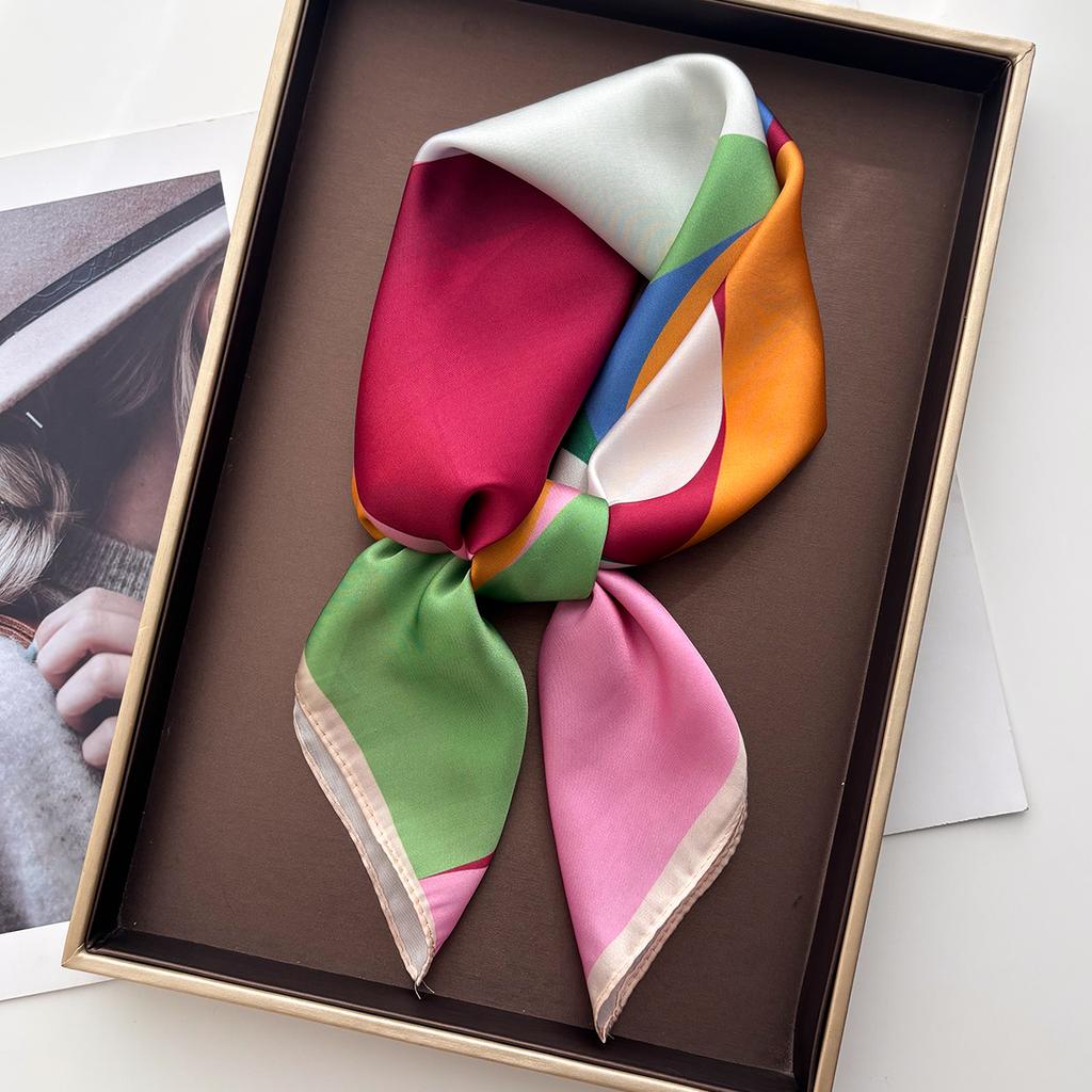Luxury Square Scarf For Women Elegant Ladies Hijab Color Print Neckerchief Bandanas Spring Soft Stain Faux Silk Scarves Shawl
