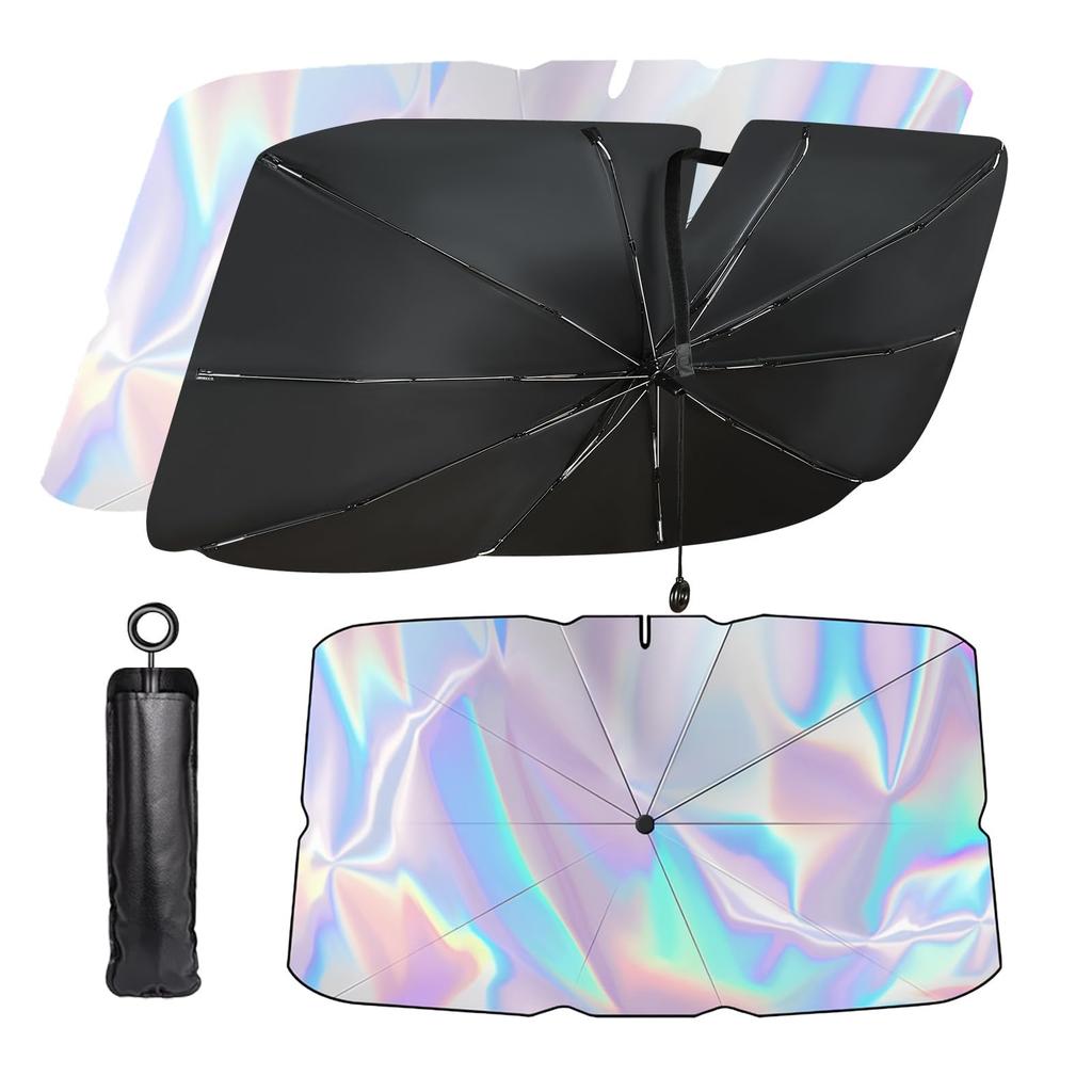 LZSTEC Folding Car Umbrella Style Rainbow Flexible Spring Tip for Size Fits a Wide Range of Pull Damage Interior Rearview Mirror Notch 10 Glass Light
