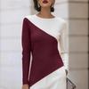 Women's Contrasting Color Slim Fit Knit Top with Irregular Hem for Work