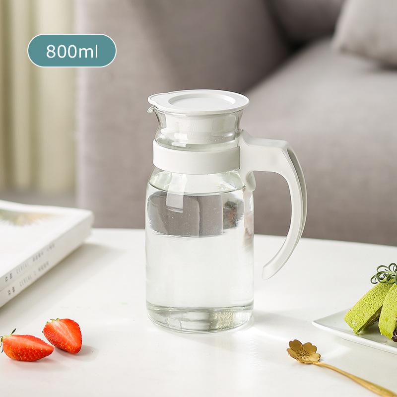 1Pc Glass Water Pitcher Heat Resistant Glass Carafe Beverage Juice Dispenser Cold Water Kettle with With Lid and Handle