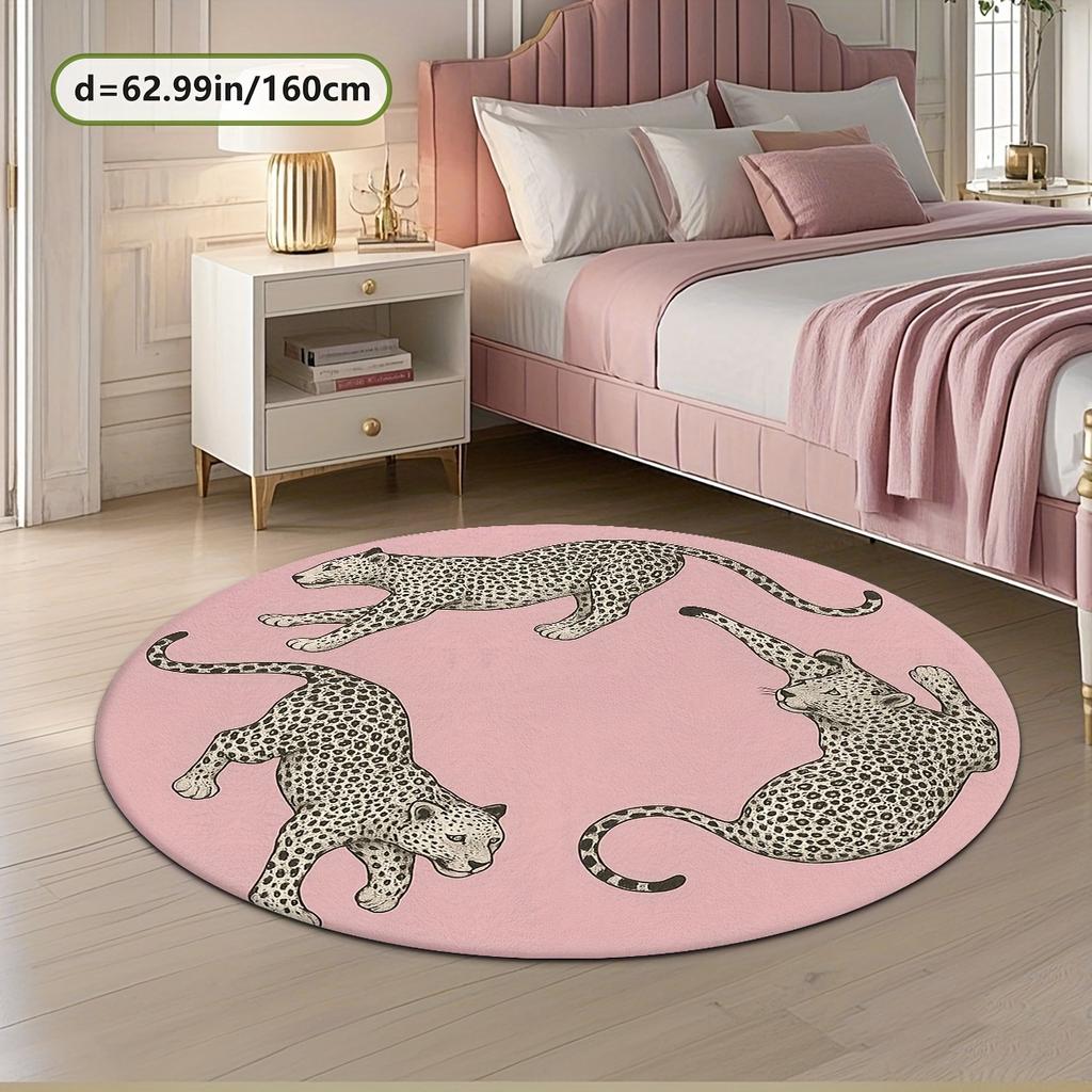 Runder Teppich mit Leopardenmuster, Teppich aus bedruckter Flanellfaser, Boho-Stil, Heimdekoration, Gemütliche weiche Bodenmatte, Wohnzimmer, Innenbereich