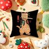 Japanese Style Samurai Cat Cushion Cover Plush Fabric Soft Double-Sided Printed Sofa Warm Winter Home Gift Pillow Cover