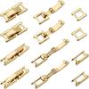 20 Sets 2 Styles Eco-Friendly Brass Watch Band Clasps Long-Lasting Plated Lead Free & Cadmium Free Real 24K Gold Plated 15~16x3.5~6.5x4mm