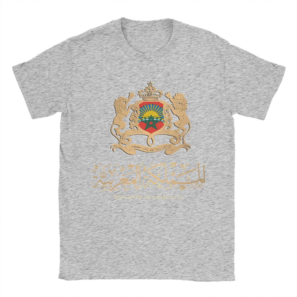 MOROCCO FLAG ON MOROCCAN EMBLEM IN GOLDEN Men T Shirt  Awesome Tees Short Sleeve Crewneck TShirts 100 Cotton Plus Size Clothes