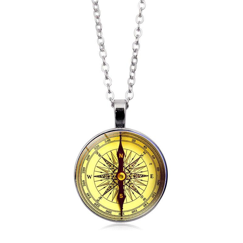 Kompassmuster Zeit Damen Vielseitiger Retro Schmuck Anhänger Halskette