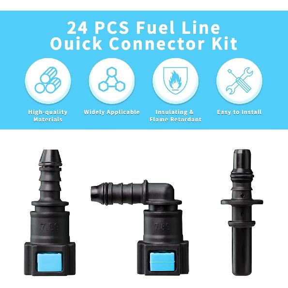 Fuel Line Quick Connect Kit 24PCS,Assorted 5/16 3/8 Fuel Line Fittings Nylon Straight Push-On Release Hose Connector