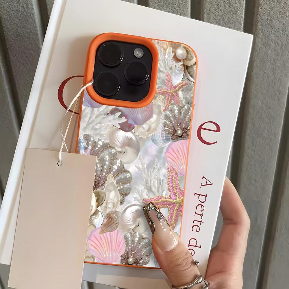 

Marine Life Collage Pattern Phone Case For iPhone 17 Pro Max 16 Plus 15 Pro 14 13 12 11 XR 17Air Lychee Textur Soft Cover iPhone XS Max оранжевый