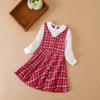 Mädchen Plaid Kleid Frühling Herbst Langarm Adrette Kleider Kinder drehen-unten kragen Elegante Kleidung