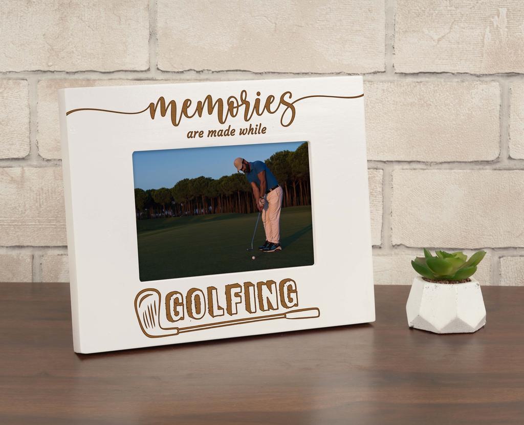 Darling Souvenir Made With Love  Engraved Table Top Photo Frame  Wooden Memories Are Made While Golfing Quotes White Picture Frame