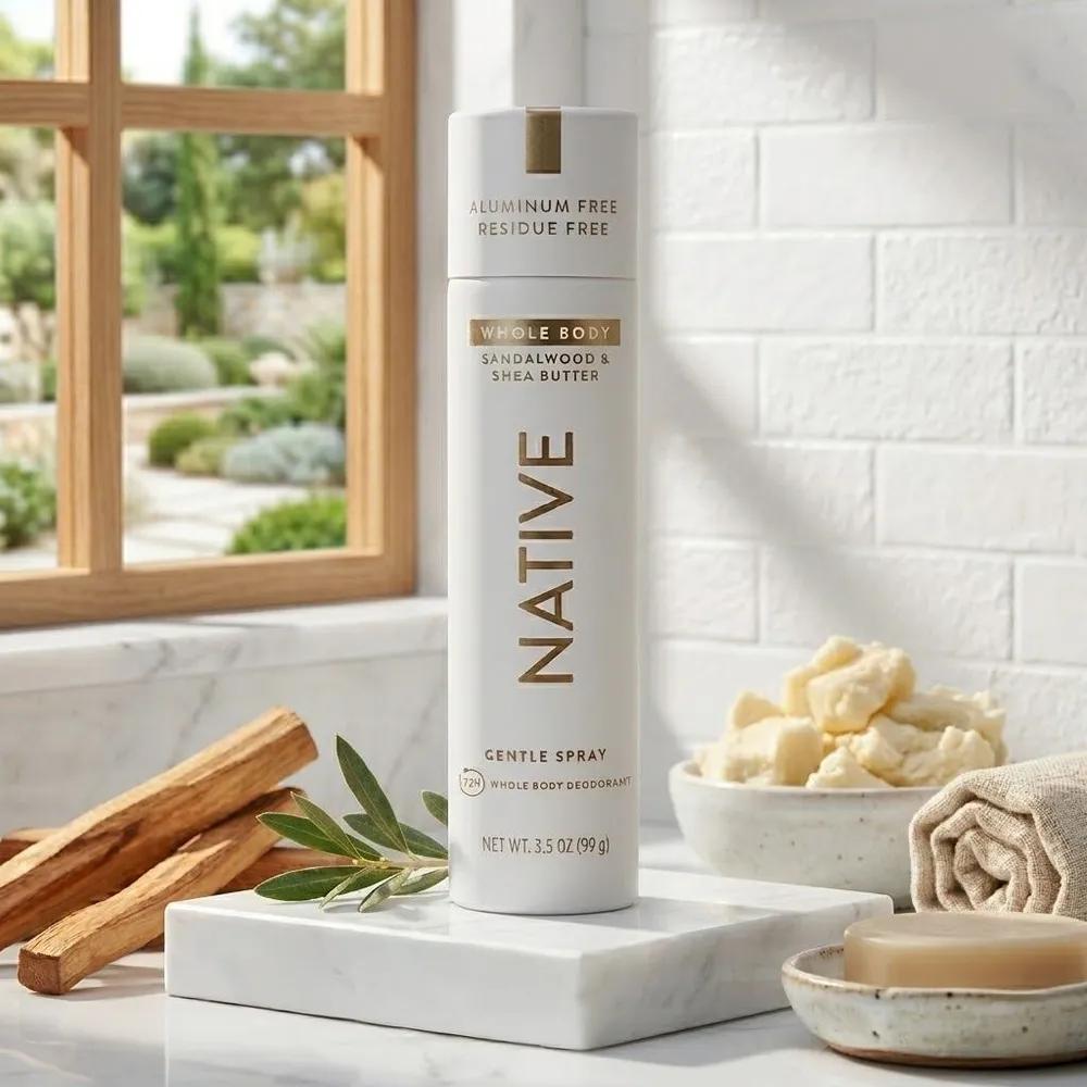 Native Aluminum-Free Deodorant Body Spray Sandalwood Shea Butter Scent 99g