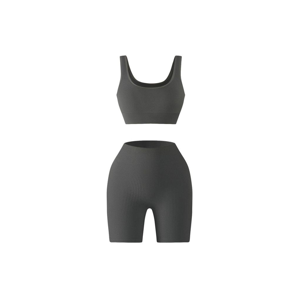 Seamless High-Elastic Yoga Set: Square Neck Vest & Peach-Contour Shorts
