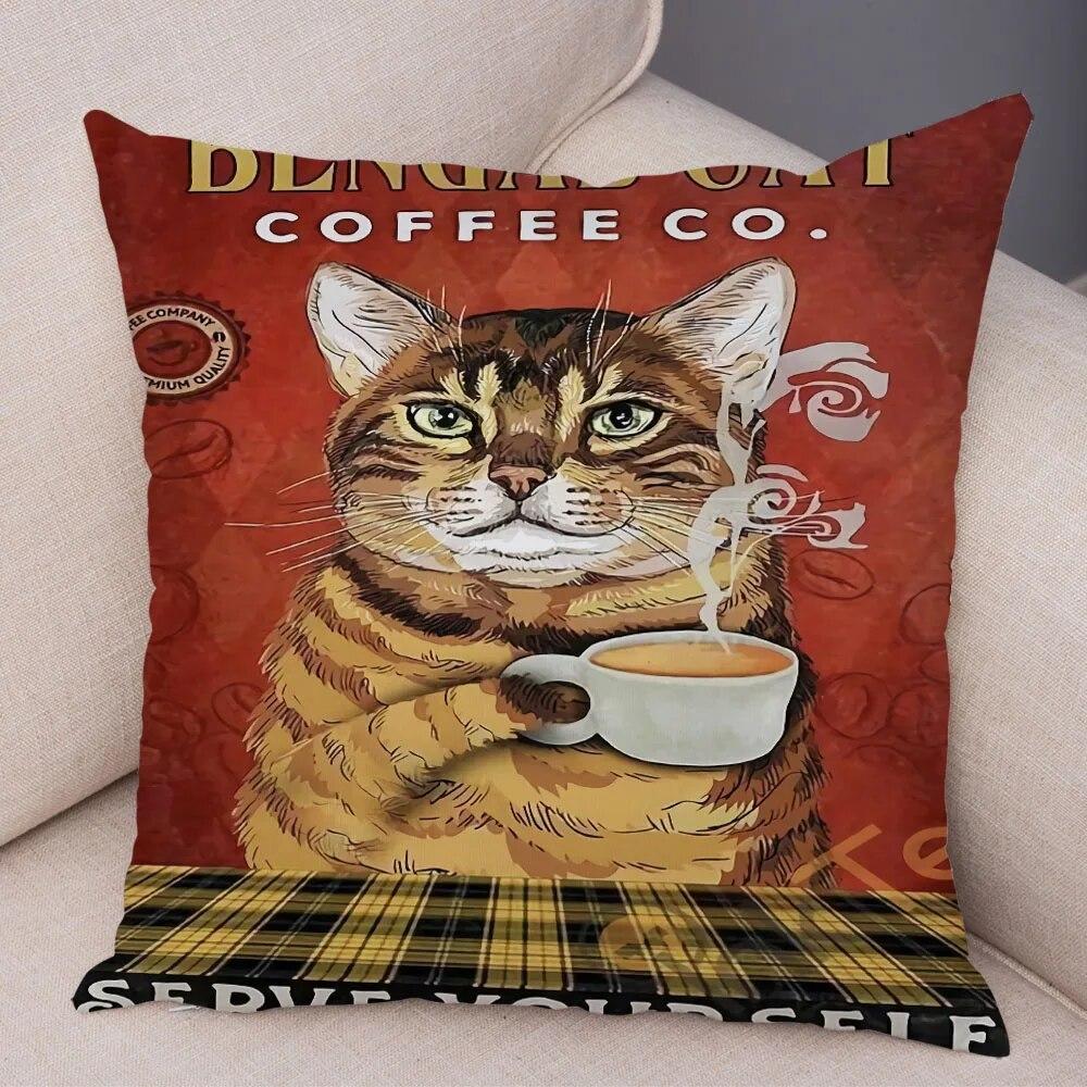 Cute Pet Cartoon Animal Cushion Retro Coffee Cat Pillowcase Decoration Sofa Home Car Pillowcase