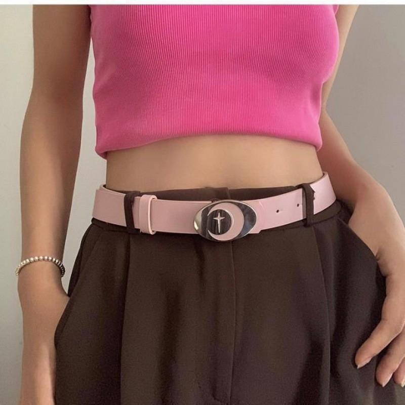 

Необходимый простой стиль розовый и черный ПУ ремень для женщин, идеально подходит для Y2k и выглядит повседневно розовый