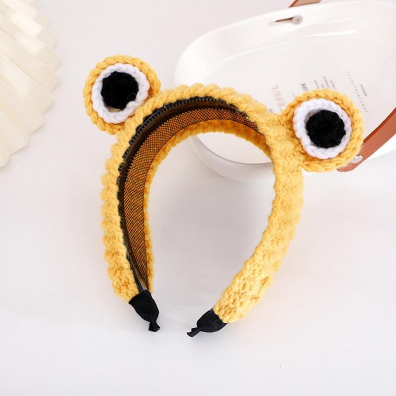 Knitted Animal for Frog Headwear Cartoon Big Eyes Hairband Cute Photo Props Fancy Dress Halloween Cosplay Accessories