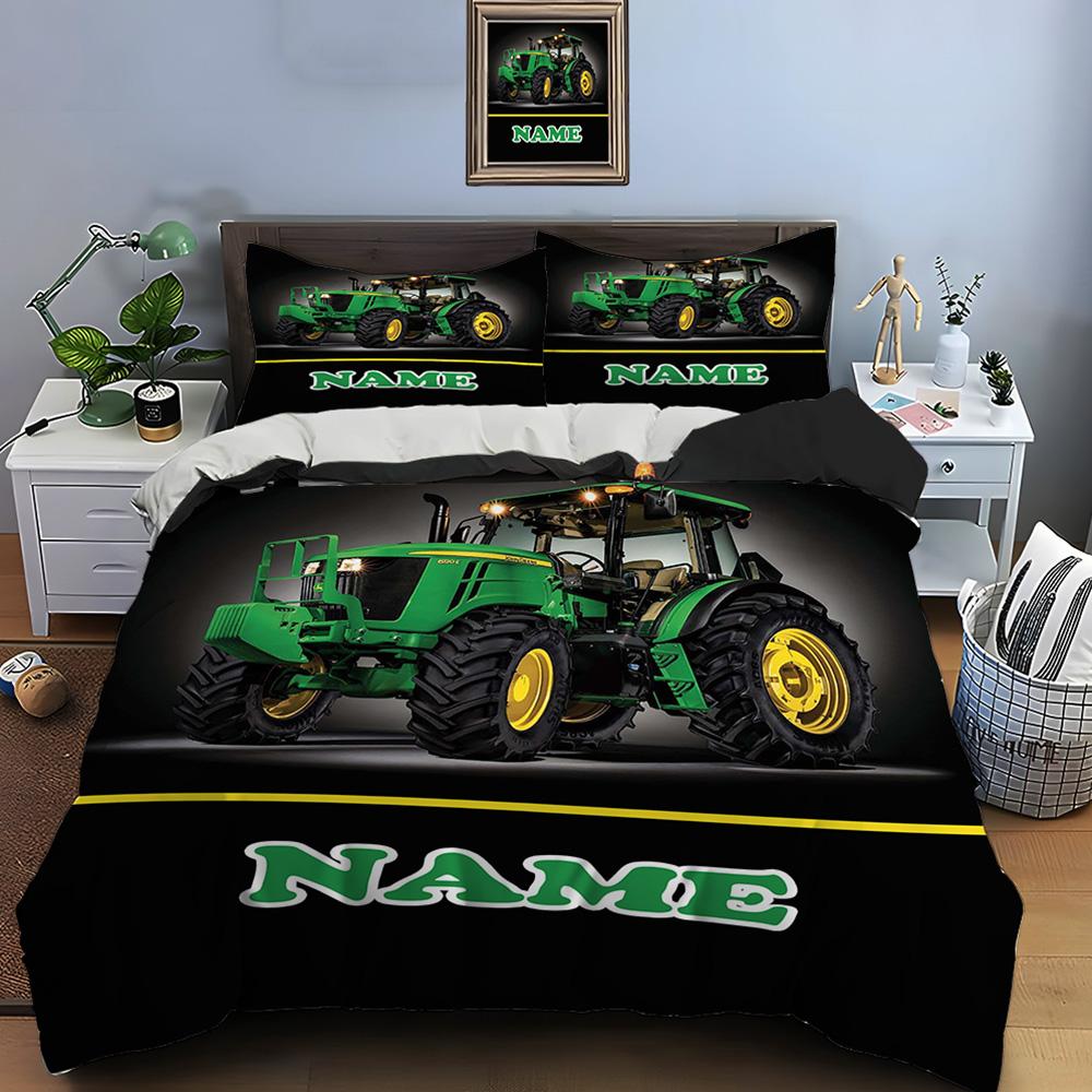 Custom Name Quilt Cover Tractor Bedding Set 3 Pieces Setting Bed King Size Pillowcase Adult Bed Cover Bedroom Bed Set