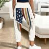 Women Plus Size White Star Stripe Printed Jogger Pants Drawstring Waist Side Pockets Cuffed Ankle