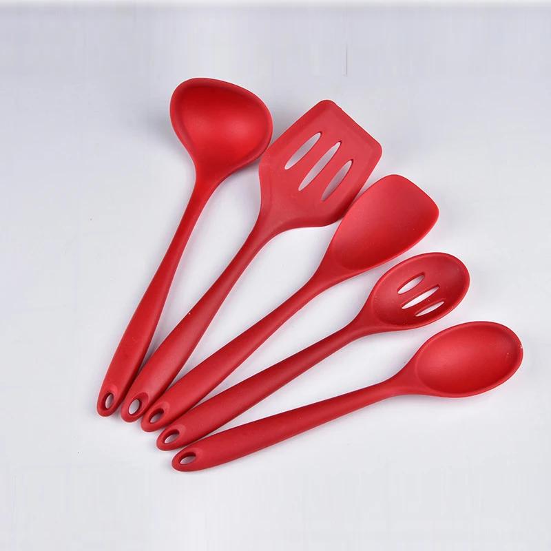 

5Pcs Silicone Cooking Utensils Set Non-Stick Spatula Shovel Spoon Soup Heat Resistant Cookware Kitchen Tool Set Easy To Clean красный