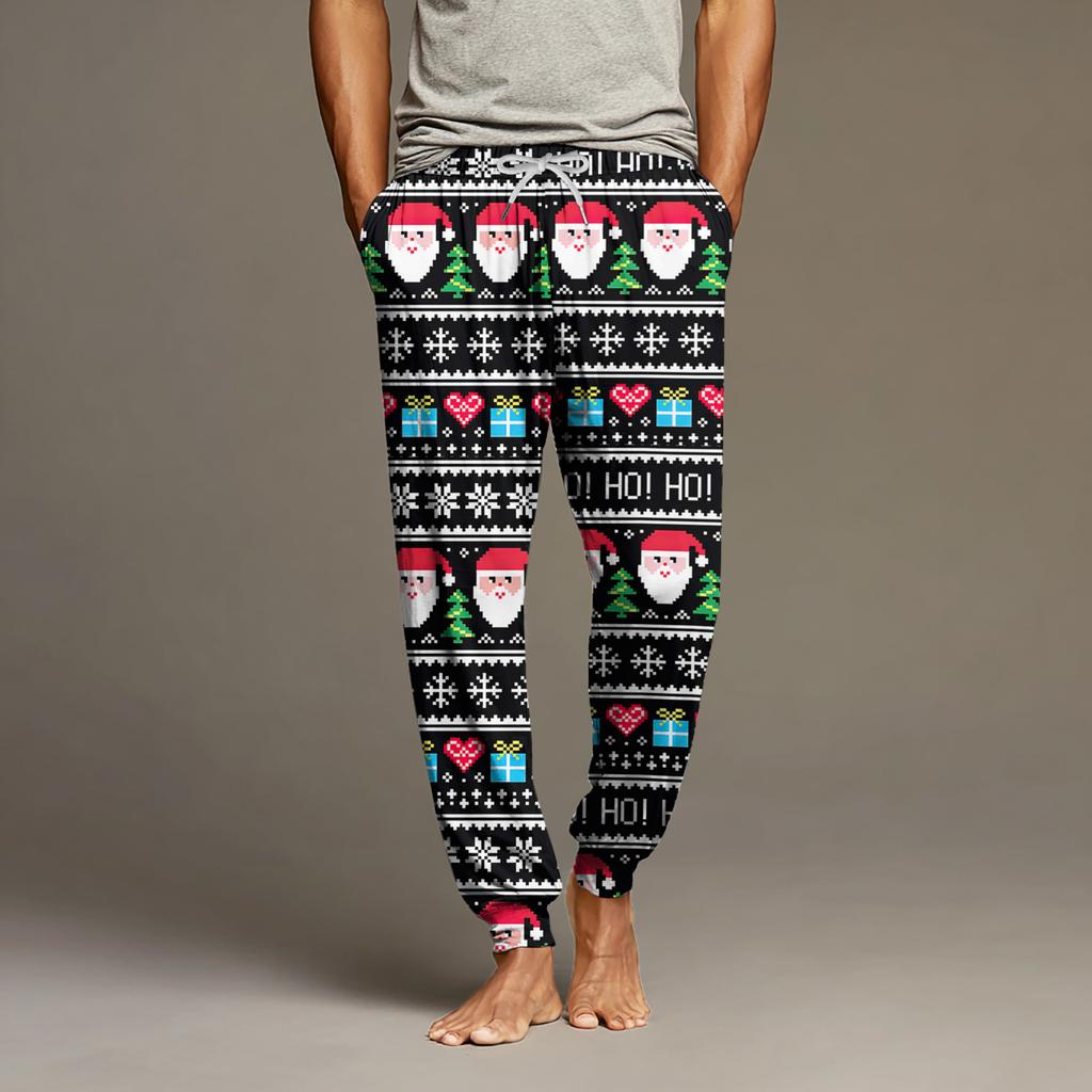 Men's Drawstring Pocket Cuffed Casual Pants Home Sleep Pants