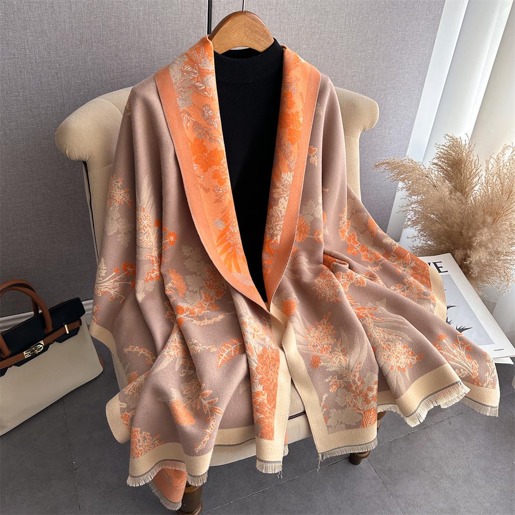 Fashion Floral Winter Warm Cashmere Shawl Scarf Women Oil Painting Print Pashmina Thick Scarves Wrap Femal Poncho Echarpe