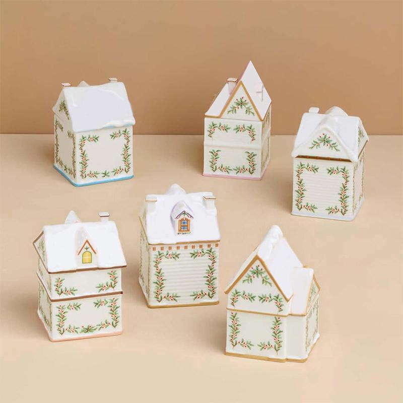 Holiday Village Spice House Set, Mini Christmas Gingerbread Houses Jars, Festive Decor Kitchen Countertop Christmas Candle