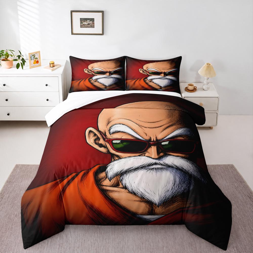 Duvet Cover Set Master Roshi Dragon Ball Sunglasses Orange Robe 3 Piece Bedding for Adult Fan Gift