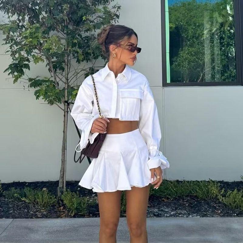 Western Style New Fashion Temperament Short Flare Sleeve Shirts Short dress Set Shirt and Skirt Set