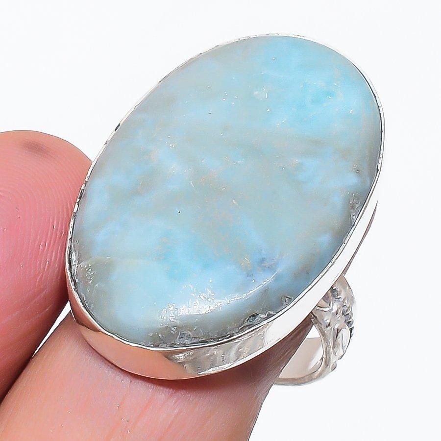 Natural Larimar Gemstone Handmade 925 Sterling Silver Jewelry Ring Size 9.5 b7B87