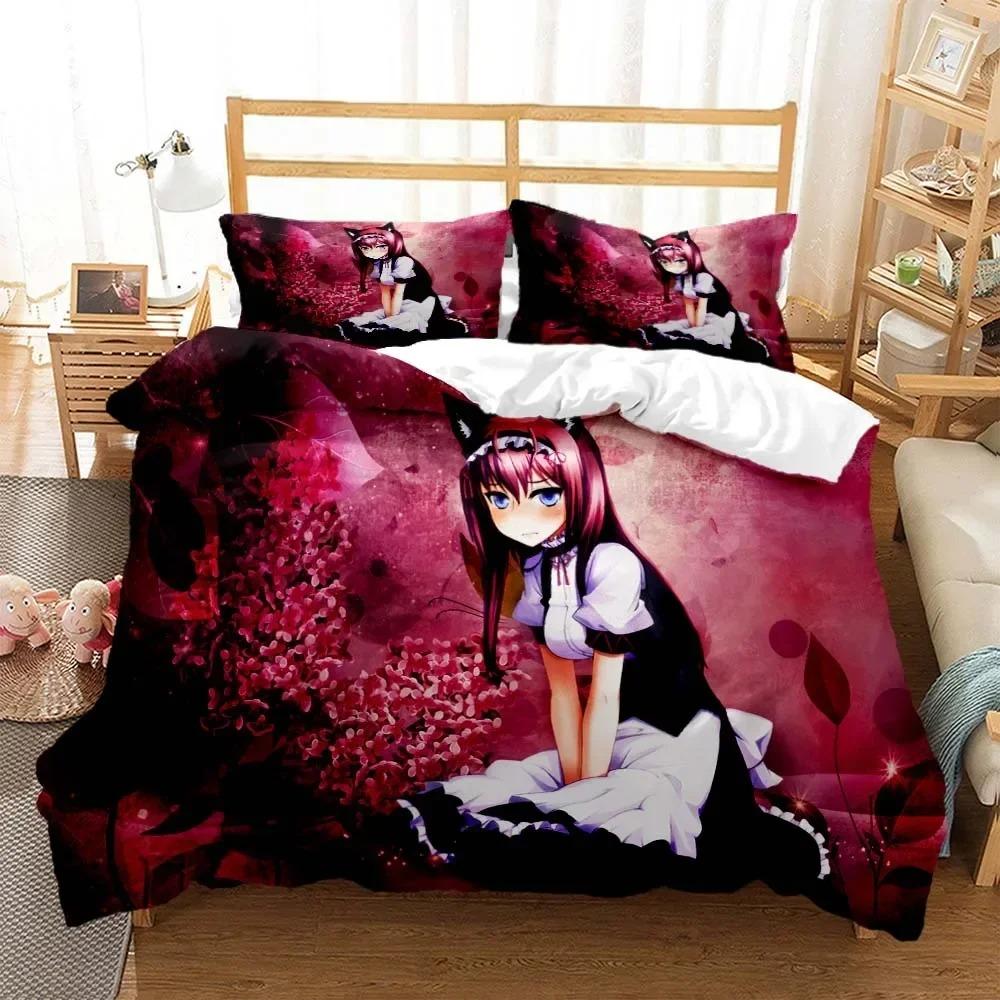 Comforter Steins Gate Digital Printed Polyester Bedding Set For Boys And Girls Three Piece Comfortable Soft Couple Gift Bedding Set