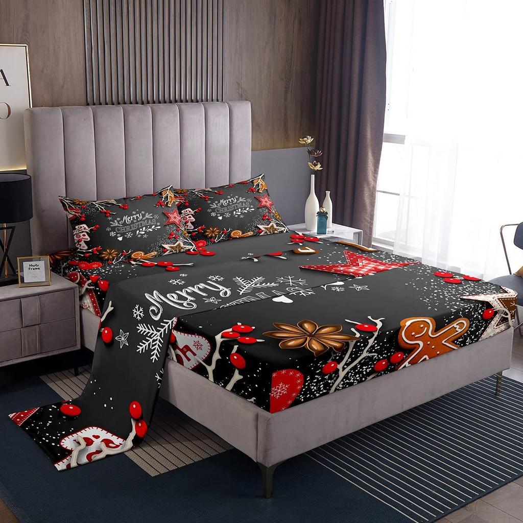 Christmas Theme Pattern Mattress Four-Piece Bedding Set Bedroom Dormitory Bedding Decoration