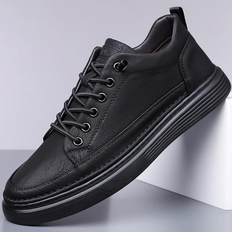 

New Men Leather Casual Shoes Fashion Simple Flat Skate Shoes Street Slip-on Loafers 44