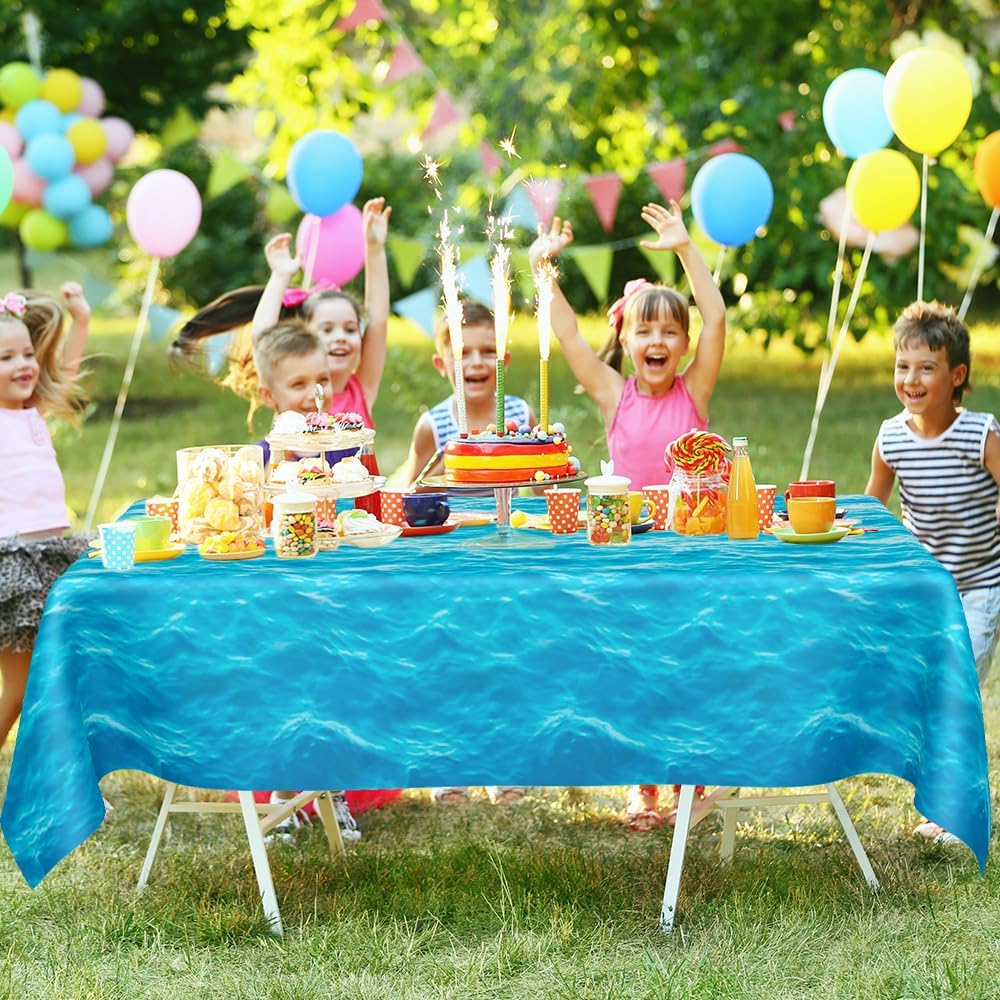Ocean Waves Tablecloth, 2 Pieces Plastic Ocean Table Cloth Disposable Water Print Table Cover Blue Sea Rectangle Tablecloths for Beach Pool Birthday