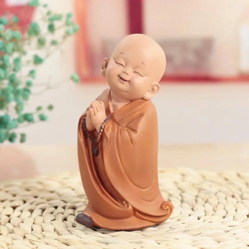 1pc Monk Figurines Car Decoration Crafts,Home Decor Kungfu Monks Figure Car Ornament Buddha Boy Accessories Figurines Tea Pet