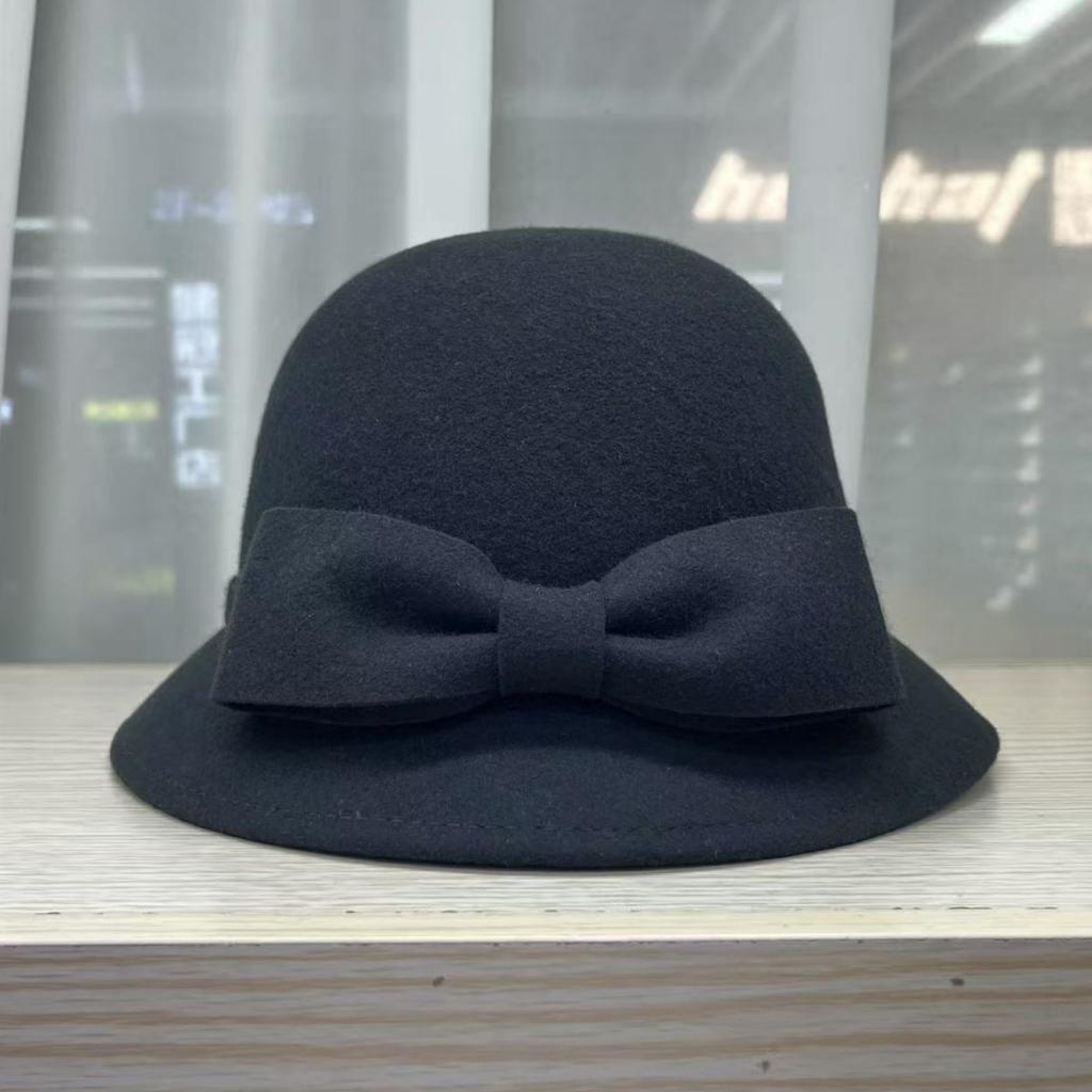 Autumn and winter new wool bucket hat women's retro elegant Hepburn style top hat French fashion temperament basin hat