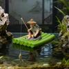 Realistic Fisherman Figurine Auto-Floating Fish Tank Decorations Landscaping Crafts  Office