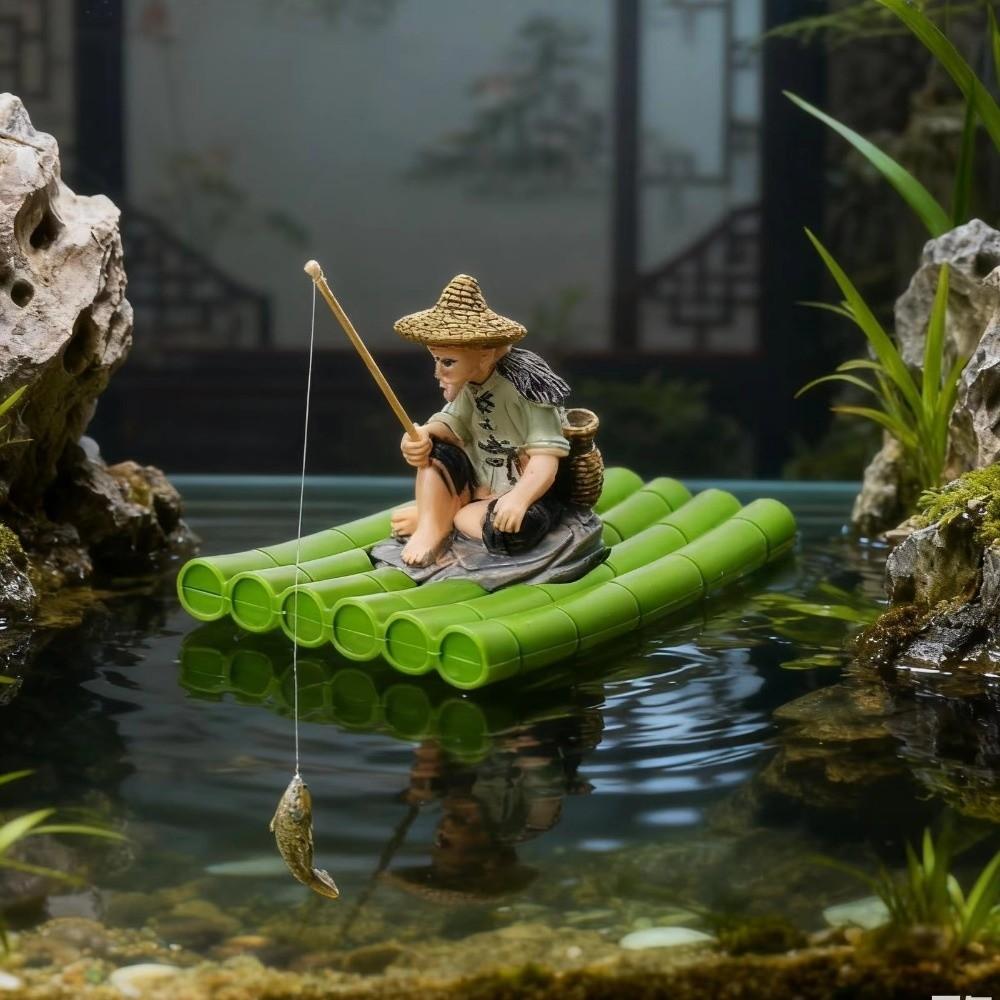 Realistic Fisherman Figurine Auto-Floating Fish Tank Decorations Landscaping Crafts  Office