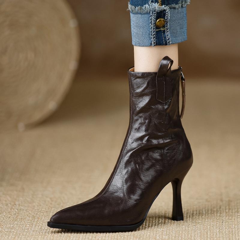 

Fashion Sexy Pointed Toe High Heels Ankle Boots Women Shoes Designer 2025 Winter Elegant Chelsea Fashion Boots Party Dress Woman Pumps 34 коричневый