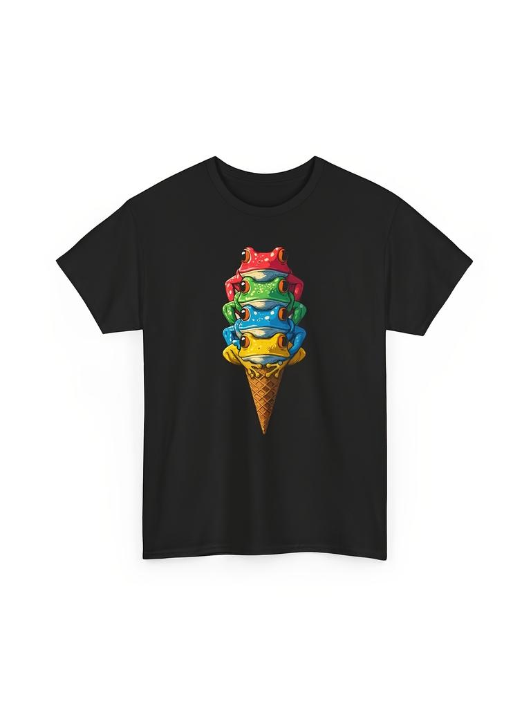 Unisex T-shirt Men Funny Ice Cream T-Shirt - Humorous Frogs & Ice Cream Soft Round Neck Tee Suitable for Sports, Tr