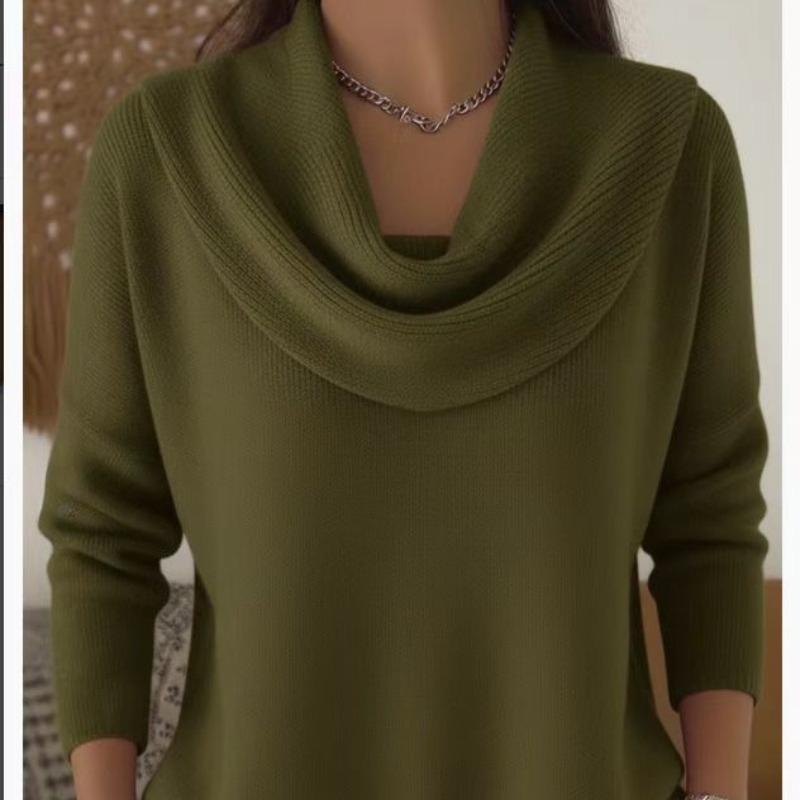Warmer Damen-Frühlingspullover mit Schwingkragen - Einfarbiger Pullover mit langen Ärmeln und Stehkragen, Gemütliche Freizeitbluse für Herbst/Winter