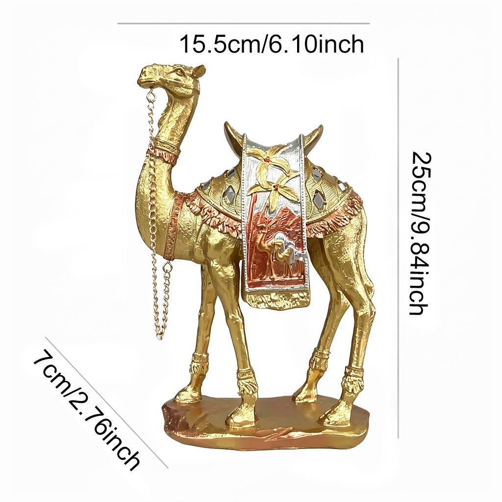Goldene Kamelharzfigur, Exotische dekorative Kamelstatue, Luxuriöse Tierskulptur für Zuhause & Büro