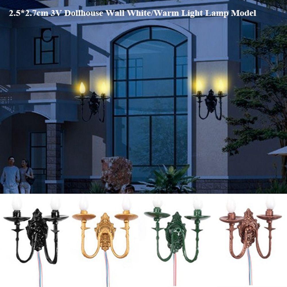 New 2.5*2.7cm Dollhouse Wall Lamp ABS Metal Material 3V White/Warm Light Model Doll House Garden Decor Sand Table Chandelier