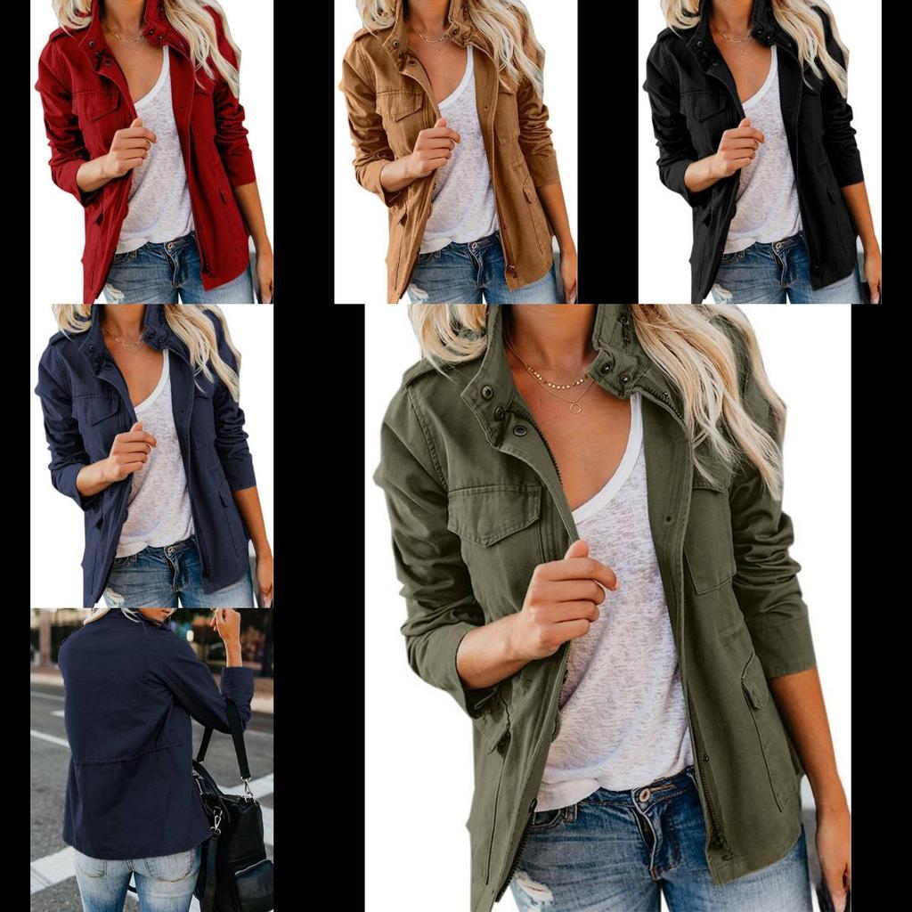 Jachetă Streetwear pentru Femei din Amestec de Bumbac cu Buzunare Multiple pentru Toamnă Primăvară Casual