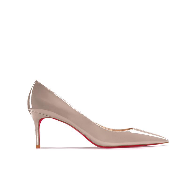Fashion New Nude Patent Leather Work Fine Heeled High Heels with Pointed Toes and Shallow Mouth, Sexy Commuting Single Shoe Size